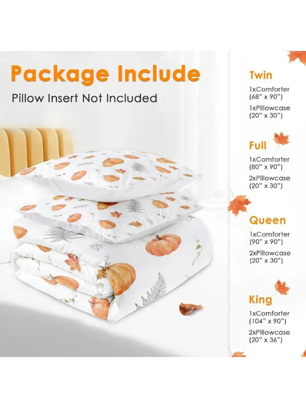 Cozy Queen Fall Comforter Set - 3 Piece Autumn Pumpkin Bedding for Seasonal